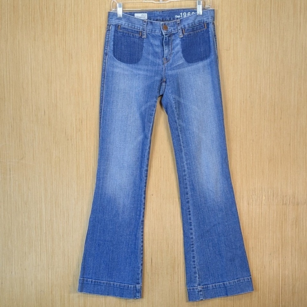 Gap 1969 Boyfriend Flare Jeans Boho‎ Retro Medium Wash Shadow Pocket 25/0 29